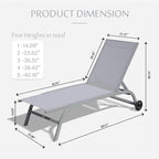 Chaise longue – Lot de 2, chaises longues avec roulettes, chaises longues avec 5 positions réglables, chaises de piscine (2 chaises longues)