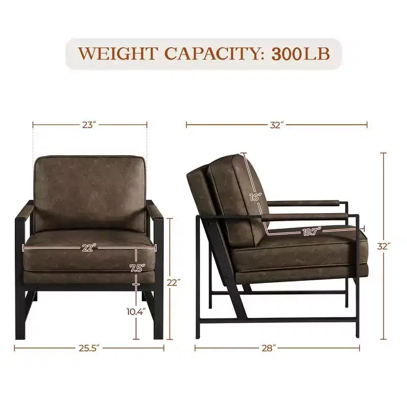 Yaheetech Lot de 2 fauteuils de salon rétro rembourrés avec accoudoirs en métal, coussin d'assise et de dossier amovible