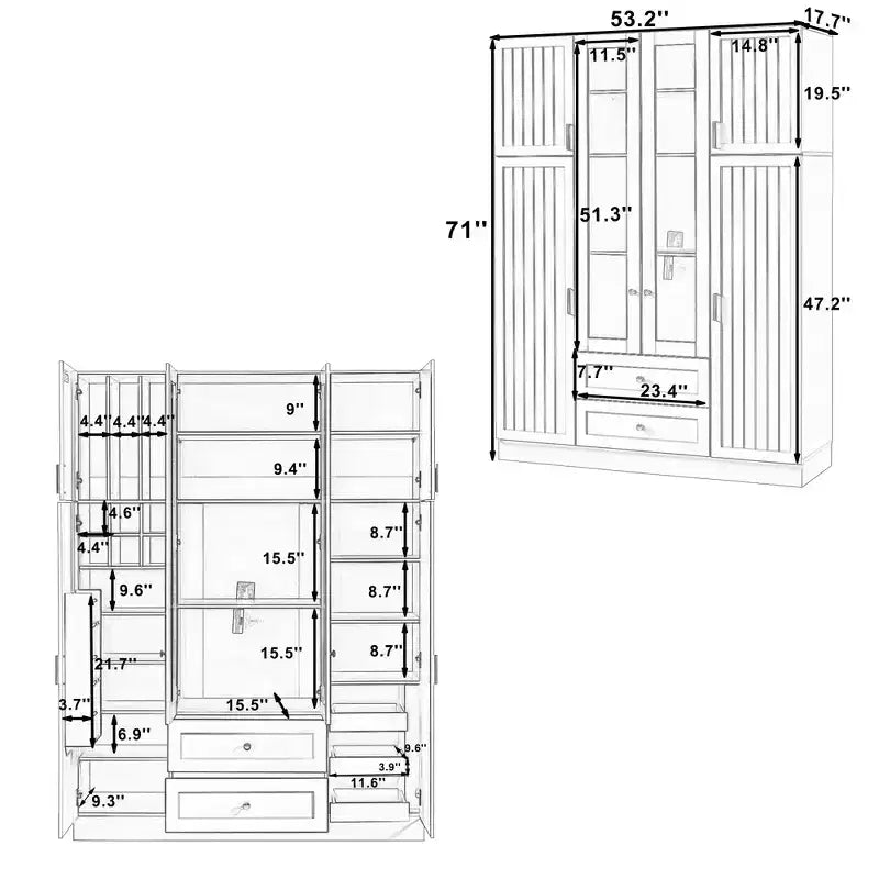 Armoire de rangement de cuisine sur pied Whisen 71H, grand buffet de salle à manger avec 6 portes et étagères réglables