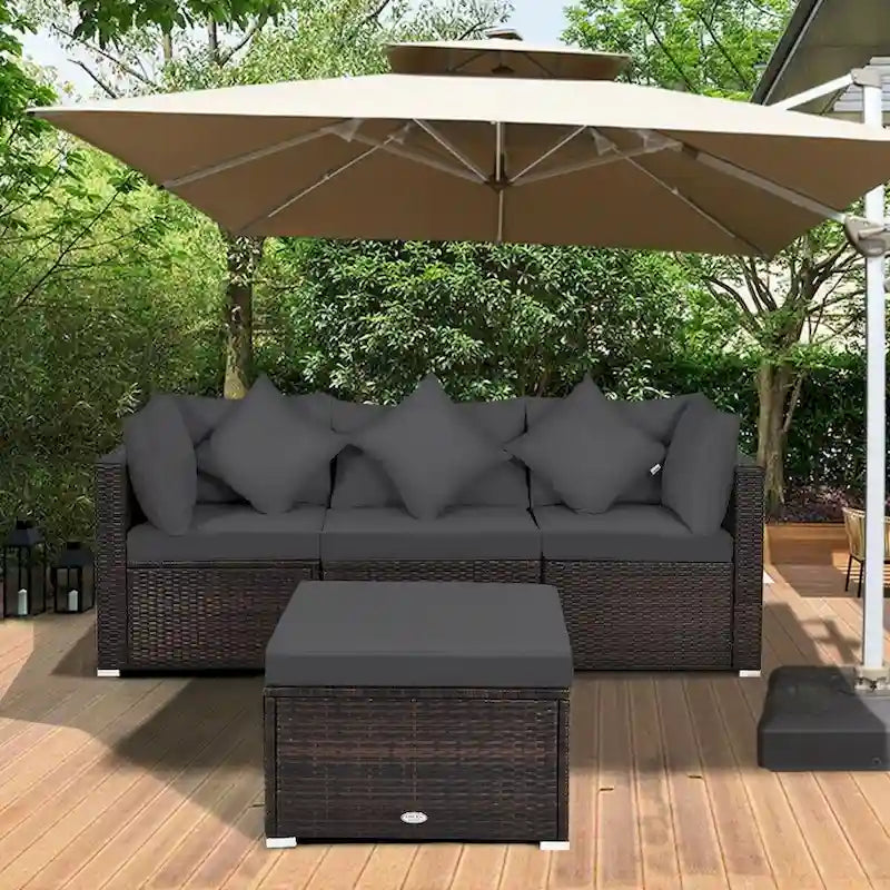 Ensemble de meubles de patio en rotin 4 pièces avec coussins et oreillers amovibles – Canapé d'angle : 73,7 x 73,7 x 63,5 cm