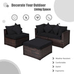 Ensemble de meubles de patio en rotin 4 pièces avec coussins et oreillers amovibles – Canapé d'angle : 73,7 x 73,7 x 63,5 cm