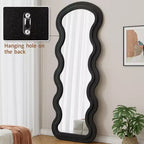 Miroir sur pied moderne, Miroir de courtoisie en flanelle avec cadre en bois