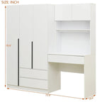 Armoire-penderie 3-en-1 avec coiffeuse, ensemble de bureau, armoire de chambre avec 2 tiroirs, armoire-penderie à 3 portes avec espace de rangement