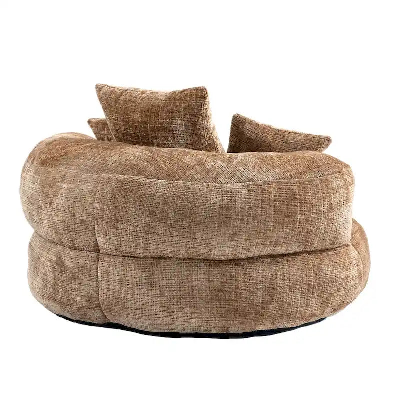 Fauteuil d'appoint rond surdimensionné avec haut dossier enveloppant, revêtement en chenille et 3 coussins