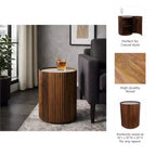 Table d'appoint décorative en bois nervuré avec plateau en marbre et rangement - Petite table d'appoint pour la décoration de la chambre ou du salon