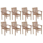 vidaXL Lot de 8 Chaises de Jardin Empilables en Bois de Teck avec Coussins Gris - Sièges d'Extérieur Durables