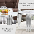 Table basse ronde en verre trempé à 3 niveaux avec plateau rotatif à 360 degrés