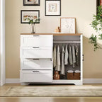 Armoire de chambre en bois de 110 cm (43,3 po) avec 4 tiroirs et tringle à vêtements, commode de rangement multifonctionnelle pour vêtements