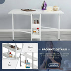 Table artisanale réglable en hauteur avec étagères de rangement, table de coupe pliante mobile pour bureau à domicile, salle de couture, salle d'artisanat