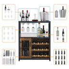 Meuble Bar à Vin Industriel Gris à 3 Niveaux (12+ Bouteilles) 91,4 cm H x 61 cm L x 38,1 cm P, Casier Détachable, 9 Supports à Verres et Étagères Réglables pour Maison/Bar