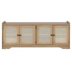 Banc de rangement rustique en bois Whisen, banc à chaussures d'entrée avec coussin amovible, étagères réglables