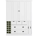 Armoire de cuisine autoportante haute Whisen 71, grand buffet de rangement pour salle à manger avec 4 portes pliantes, étagères et casiers à vin
