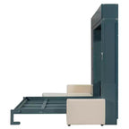 Lit escamotable Queen size avec canapé et armoire, Lit mural Queen en bois avec étagères, Lit escamotable pour chambre d'amis ou bureau