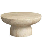 Table basse ronde Lunexa de LeisureMod, table d'appoint à piédestal en pierre de fibre pour utilisation intérieure ou extérieure, design sculpté avec patins antidérapants
