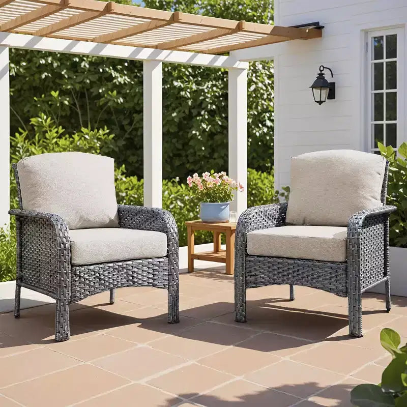 HOMLUX Lot de 2 chaises de patio en osier, ensemble de chaises d'extérieur tout temps à dossier haut en rotin