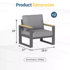 Fauteuil d'extérieur en aluminium Heynemo, 2 pièces, fauteuil simple en métal toutes saisons pour patio, ensemble de conversation pour porche, jardin et arrière-cour
