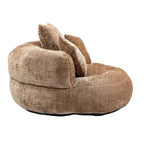 Fauteuil d'appoint rond surdimensionné avec haut dossier enveloppant, revêtement en chenille et 3 coussins