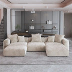 Canapé d’angle modulable 141,73, canapé en velours côtelé en U avec poufs