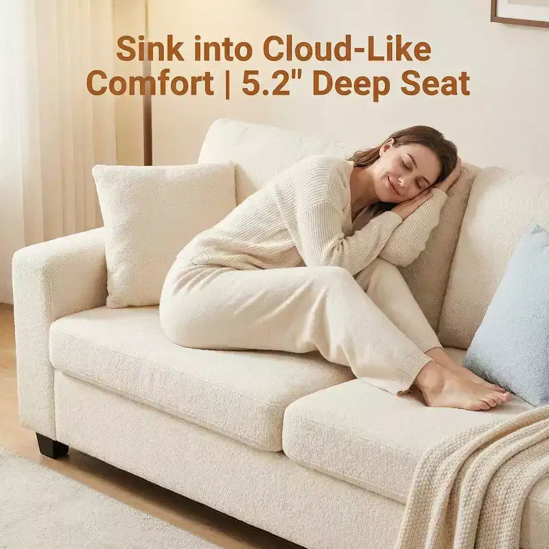 Canapé moderne 3 places de 83 po avec assise profonde, tissu doux, accoudoirs larges, housse de coussin amovible et lavable