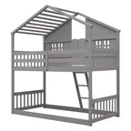 Lit mezzanine cabane de taille double, lit mezzanine cabane en bois avec échelle et barrières de sécurité pour enfants