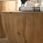 Table basse de rangement ronde et rétro en bois, adaptée au salon, à la salle à manger ou au bureau.
