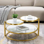 Table basse ronde en verre trempé à 3 niveaux avec plateau rotatif à 360 degrés