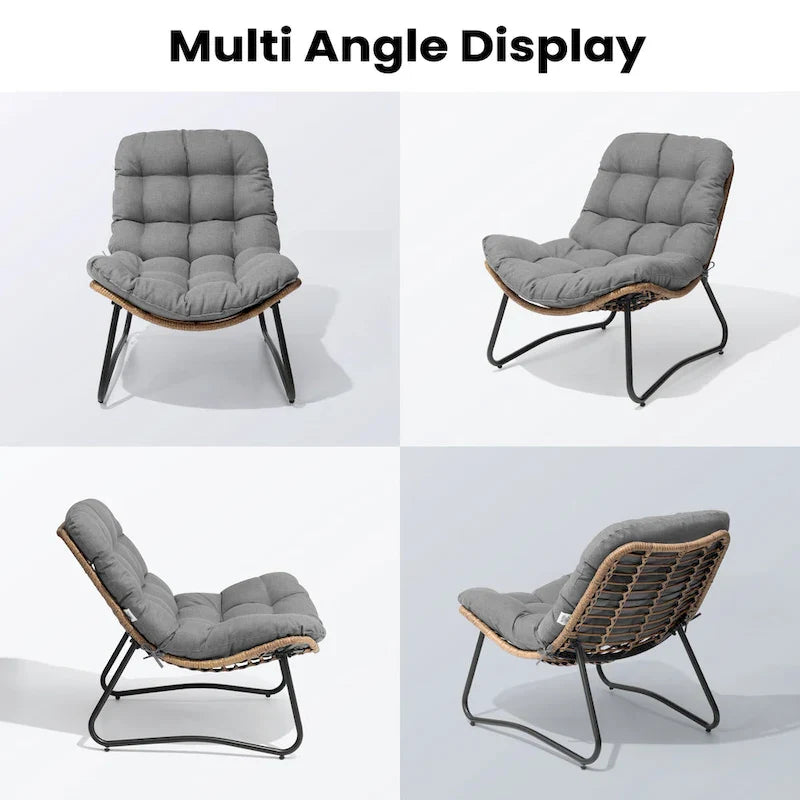 Fauteuil Papasan en rotin PE avec coussin pour intérieur et extérieur
