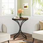 Petite table d'appoint ronde moderne, bout de canapé ou table de chevet avec structure en métal doré et plateau en bois d'ingénierie aspect marbre pour salon