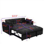 64,96 Canapé-lit convertible 3-en-1 en velours avec dossier réglable, poche de rangement et capacité de poids de 227 kg