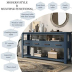 Longue console d'entrée avec tiroirs, table console de canapé en bois style ferme avec 4 tiroirs et 2 étagères