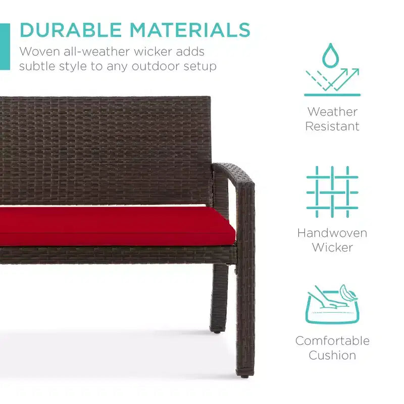 Banc de jardin en osier d'extérieur 2 places Best Choice Products avec coussin, capacité de 317 kg
