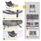 Fauteuil à bascule Heynemo pour patio avec ottoman, fauteuil à bascule œuf intérieur/extérieur avec coussins, fauteuil de salon en métal, fauteuil papasan surdimensionné, fauteuil de lecture