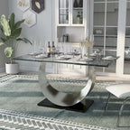 Ensemble de salle à manger 7 pièces avec piédestal en U en acier noir moderne Heer par Furniture of America