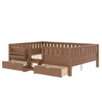 Lit pour tout-petits Bellemave Queen Size avec 14 barrières de sécurité, cadre de lit peu encombrant avec étagères intégrées et 2 tiroirs de rangement sous le lit