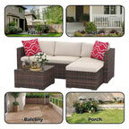 Ensemble de mobilier de patio 5 pièces, canapé d'angle en osier tout temps avec coussins antidérapants, ensemble de canapé d'extérieur en rotin avec pouf.
