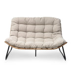 Causeuse double Papasan avec coussin, rotin PE tout temps et cadre en métal pour l'intérieur et l'extérieur