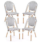 Lot de 4 chaises de bistrot françaises Costway avec rotin tressé à la main et cadre en métal galvanisé pour l'extérieur