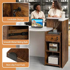 Costway Comptoir de Réception Bureau de Caisse avec Étagère Ouverte et Tiroir Verrouillable Blanc/Marron/Noir
