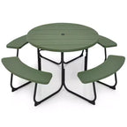 Costway Table de pique-nique ronde d'extérieur 8 places avec 4 bancs et trou pour parasol Noir/Gris/Vert/Blanc
