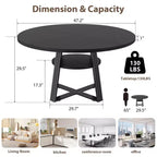 Table de salle à manger ronde pour 4 à 6 personnes, table de cuisine de 120 cm avec étagère de rangement, table à manger en bois avec base en métal pour salon, sans chaises