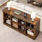 Étagère de rangement à 8 cubes, bibliothèque horizontale de style ferme, bibliothèque de rangement en bois de 157 cm pour entrée, étagères basses et longues pour salon