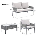 Ensemble de mobilier de patio 4 pièces, ensemble de conversation de jardin extérieur avec table en verre trempé, sièges profonds et coussins épais