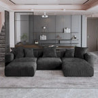 Canapé d’angle modulable 141,73, canapé en velours côtelé en U avec poufs