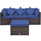 Ensemble de meubles de patio en rotin 4 pièces avec coussins et oreillers amovibles – Canapé d'angle : 73,7 x 73,7 x 63,5 cm