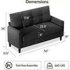 Dyonery 50, canapé Loveseat, 2 places pour bureau et petits espaces, assise profonde de 61 cm, cadre en bois massif certifié FSC, assemblage sans outils