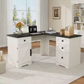 Bureau de direction d'angle en L style ferme de 60 pouces avec tiroir classeur, meuble de rangement et étagère réglable