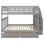 Lit superposé double sur double avec deux tiroirs de rangement et des étagères de rangement pour chambre d'enfants, d'adolescents et d'adultes