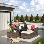 Ensemble de mobilier de patio 5 pièces, canapé d'angle en osier tout temps avec coussins antidérapants, ensemble de canapé d'extérieur en rotin avec pouf.