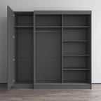 Armoire 2 portes avec miroir, façade vitrée, 2 personnes (Gris / Noir / Blanc)