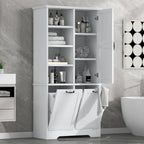 Meuble de rangement de salle de bain avec tiroirs, panier à linge inclinable, multiples espaces de rangement, étagère ouverte, étagère réglable